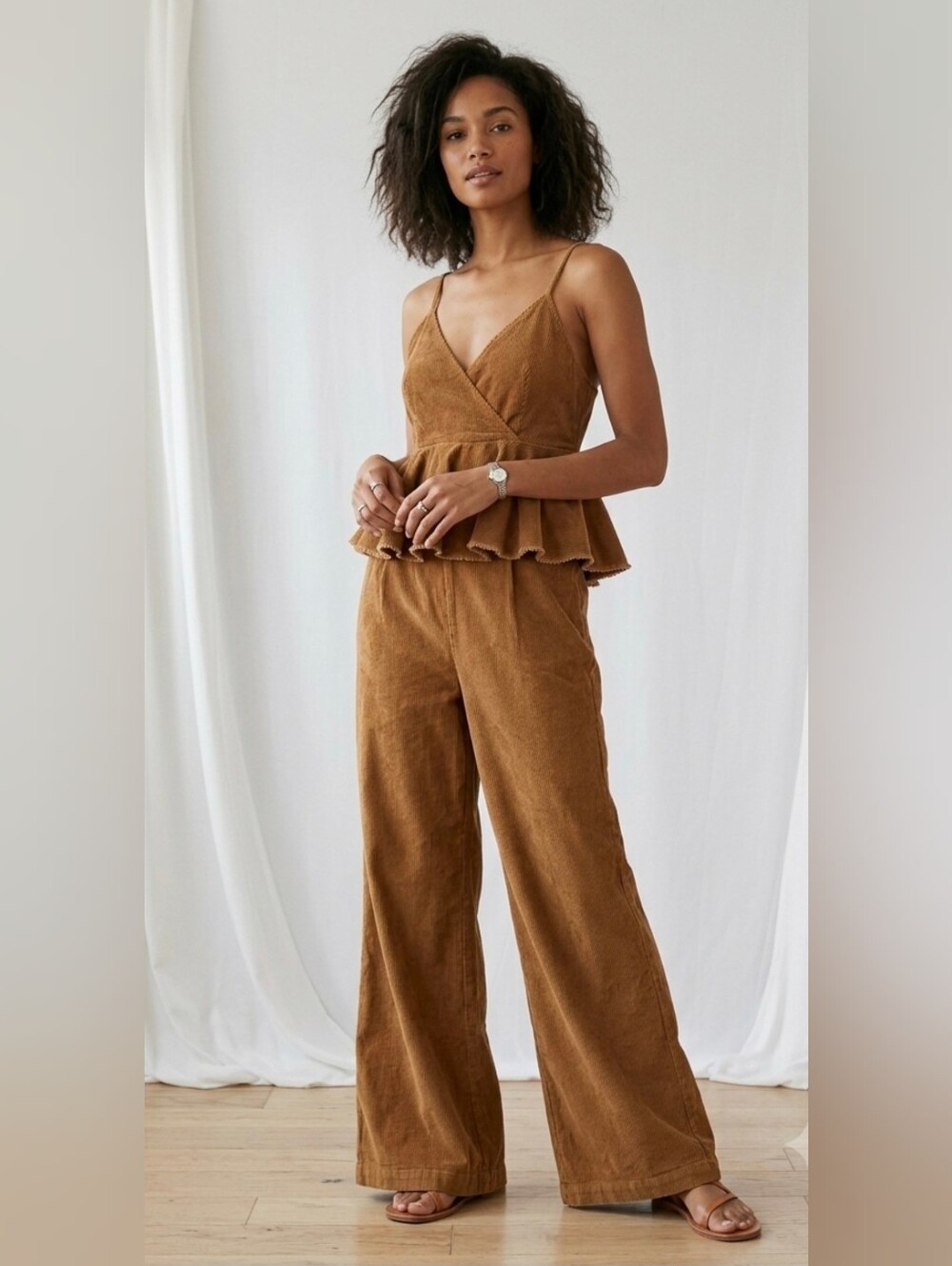 Very J Romper Size M Medium Jumpsuit Pants Suit Flare Wide Leg Corduroy Pockets